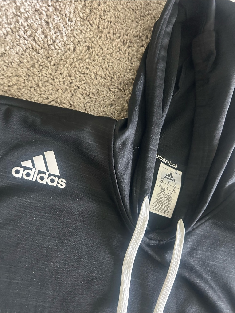 adidas Black Sleeveless Hoodie with White Drawstrings and Logo - Picture 2 of 3